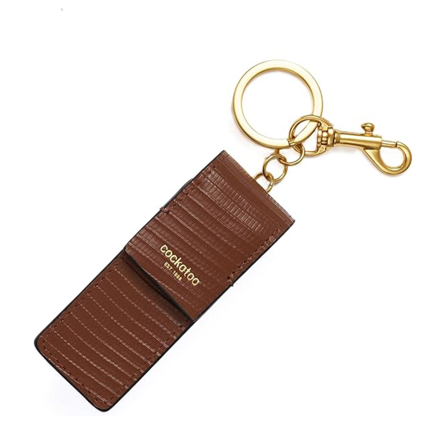 Cockatoo Snap-On Lipstick Holder Keychain, Genuine Leather Lipstick Case with Keychain, Chapstick Holder Keyring