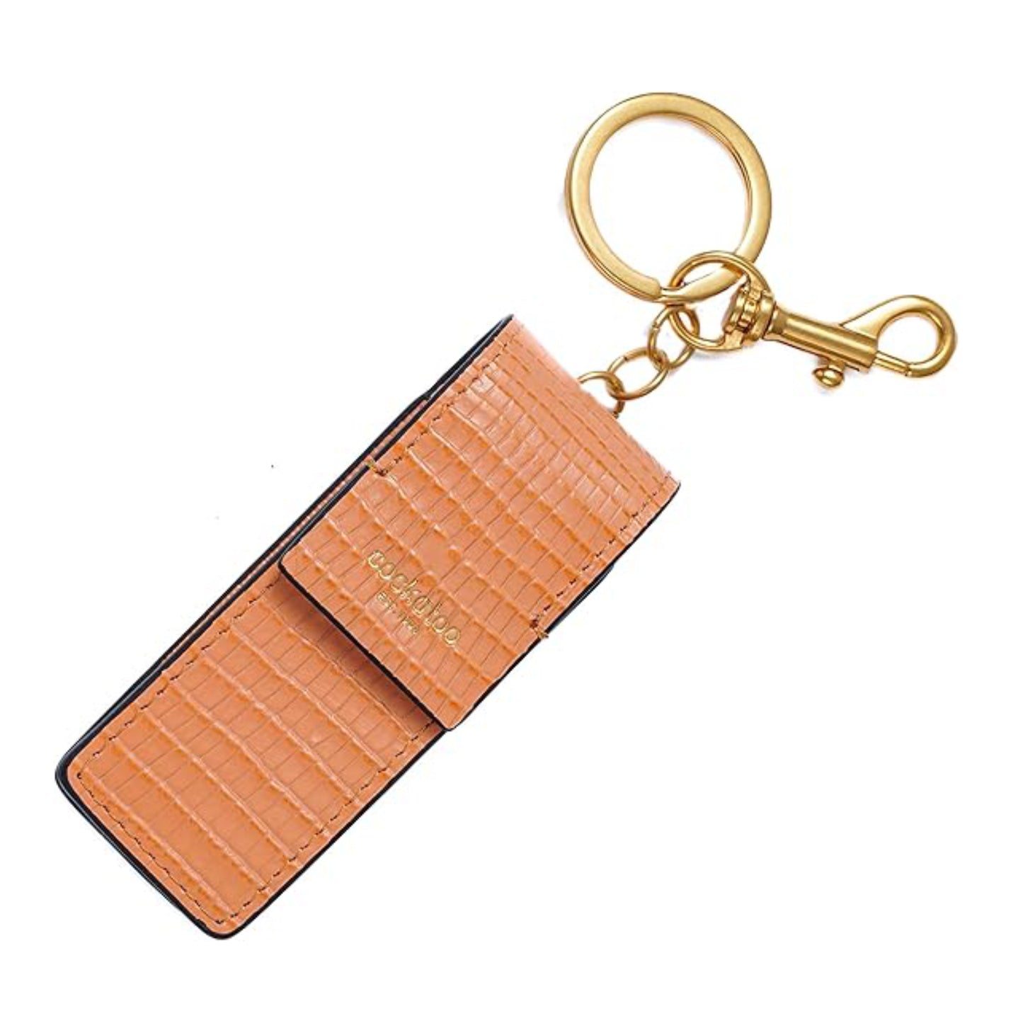 Cockatoo Snap-On Lipstick Holder Keychain, Genuine Leather Lipstick Case with Keychain, Chapstick Holder Keyring
