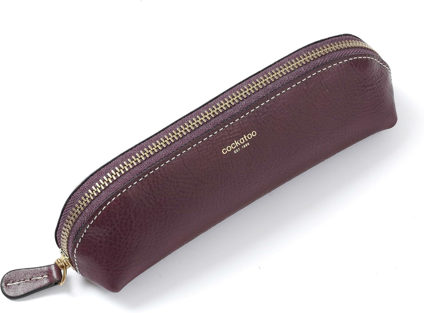 Cockatoo Genuine Leather Pencil Pouch, Accessories holder, Stationery Bag, Zippered Pen Case for Work & Office