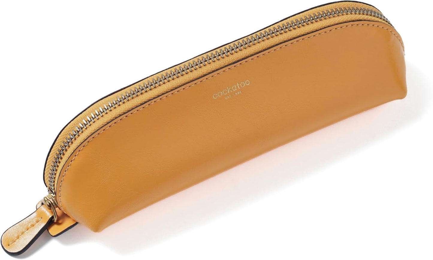 Cockatoo Genuine Leather Pencil Pouch, Accessories holder, Stationery Bag, Zippered Pen Case for Work & Office