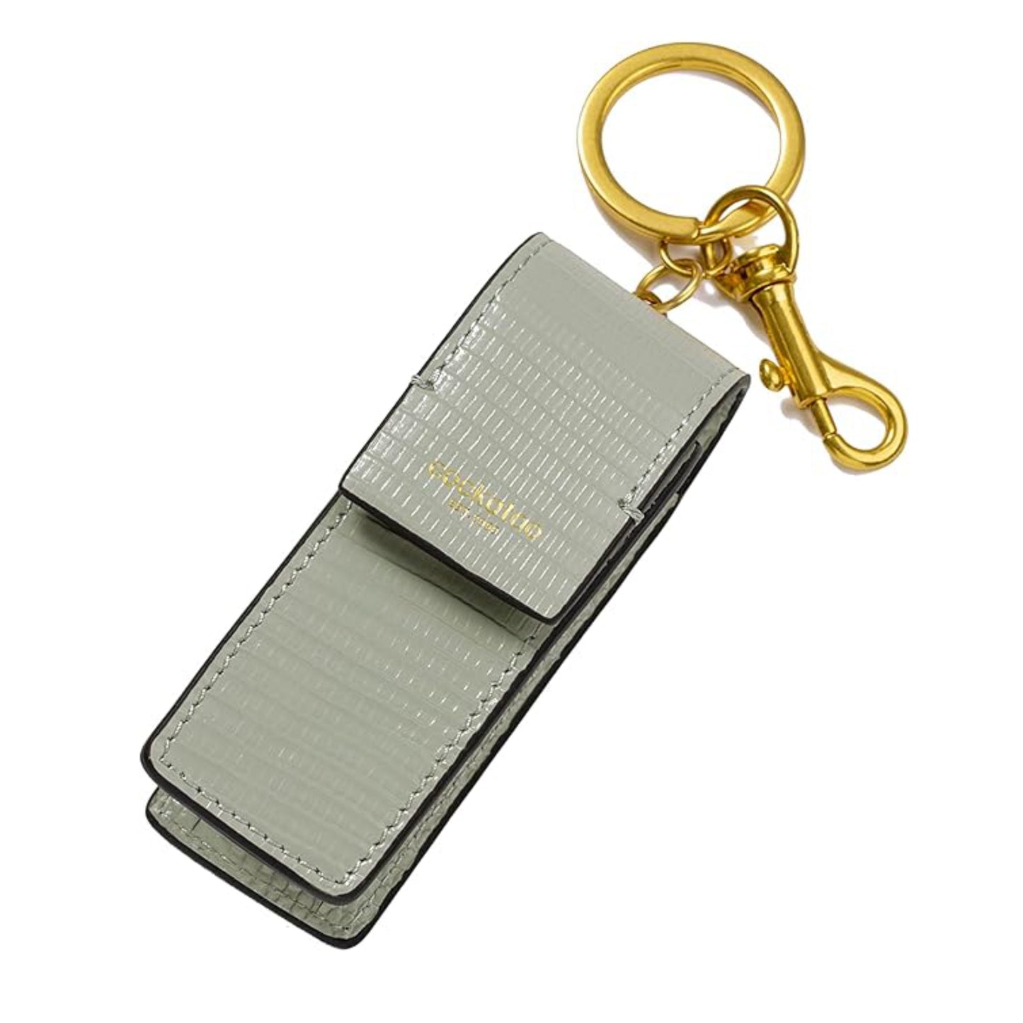 Cockatoo Snap-On Lipstick Holder Keychain, Genuine Leather Lipstick Case with Keychain, Chapstick Holder Keyring