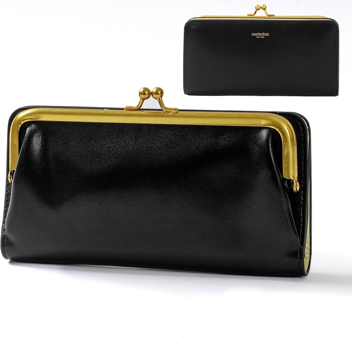 Cockatoo Women's Large Wallet, Soft Sheep Leather Bifold Ladies Wallet with Kiss Lock Coin Pocket and ID Window, Fashionable and Multifunctional