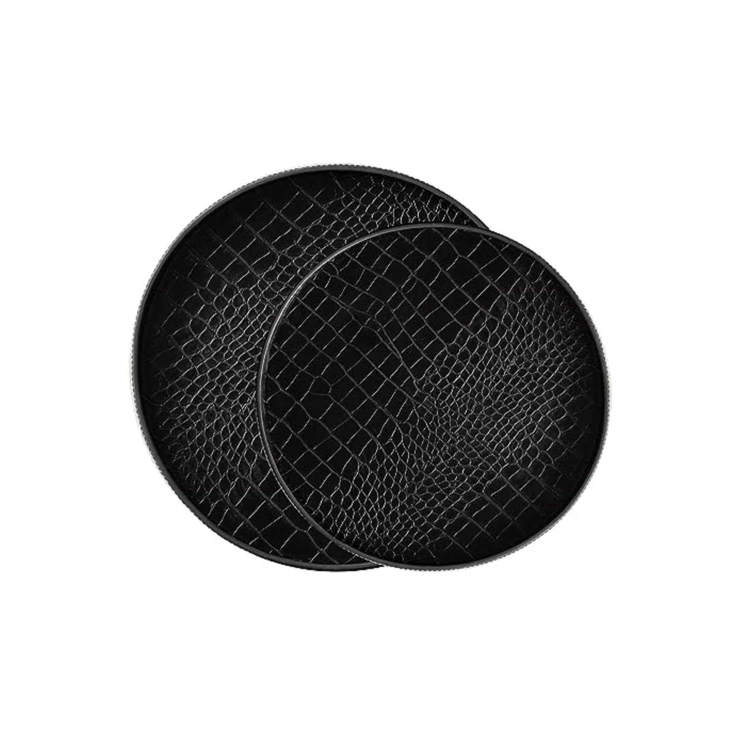 Cockatoo Faux Leather Round Tray, Decorative Coffee Tray for Ottoman, Living Room & Modern Home Decor