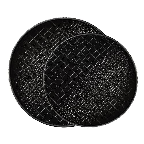 Cockatoo Faux Leather Round Tray, Decorative Coffee Tray for Ottoman, Living Room & Modern Home Decor