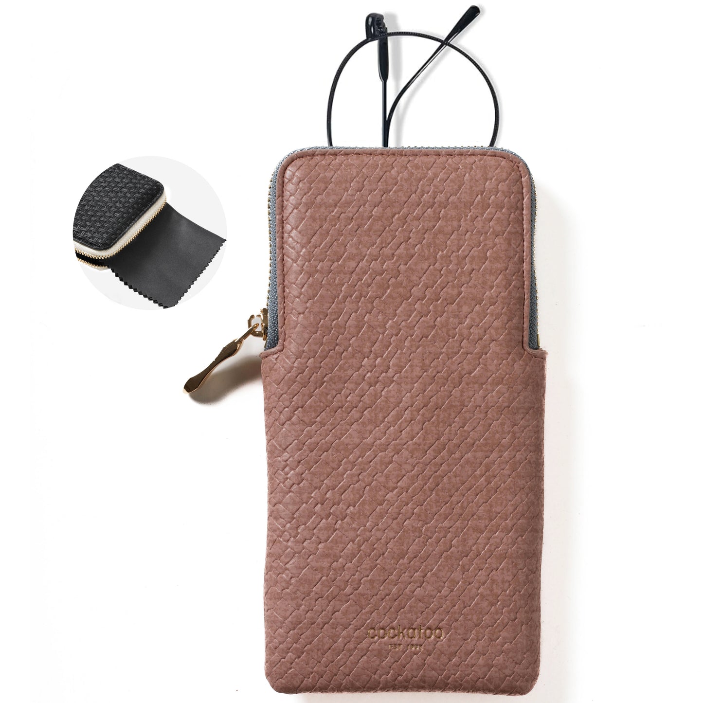 Cockatoo Portable Glasses Case, Drop-Resistant Eyewear Storage Pouch, Slim Soft Case for Sunglasses with Cleaning Cloth