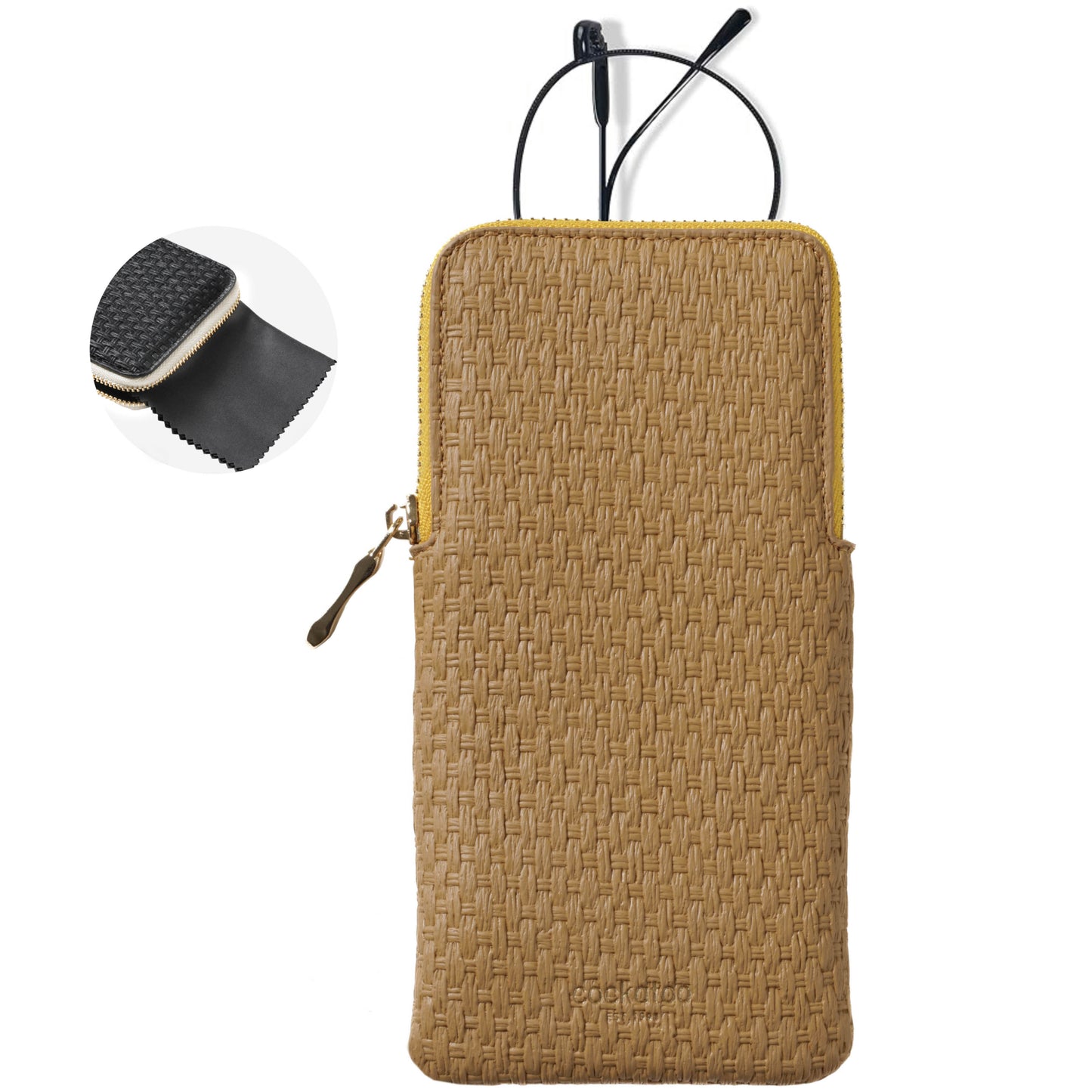 Cockatoo Portable Glasses Case, Drop-Resistant Eyewear Storage Pouch, Slim Soft Case for Sunglasses with Cleaning Cloth