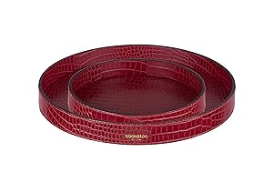 Cockatoo Faux Leather Round Tray, Decorative Coffee Tray for Ottoman, Living Room & Modern Home Decor