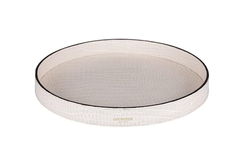 Cockatoo Faux Leather Round Tray, Decorative Coffee Tray for Ottoman, Living Room & Modern Home Decor