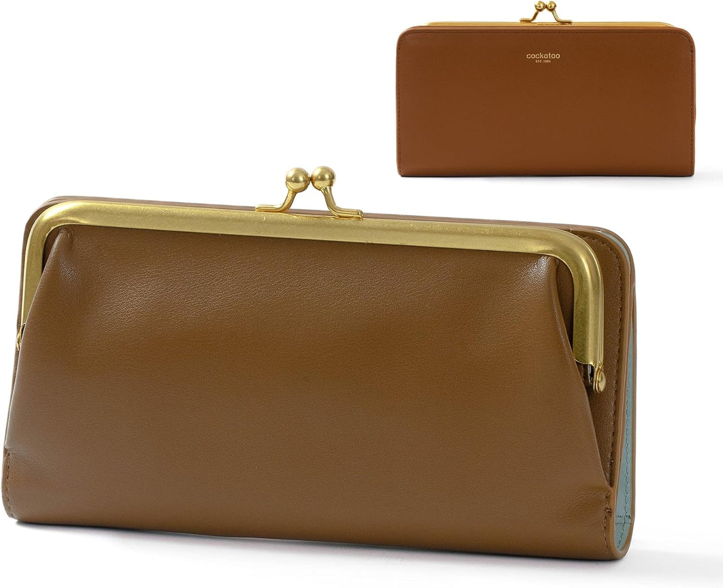 Cockatoo Women's Large Wallet, Soft Sheep Leather Bifold Ladies Wallet with Kiss Lock Coin Pocket and ID Window, Fashionable and Multifunctional