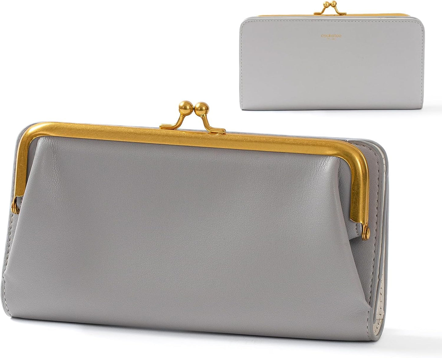Cockatoo Women's Large Wallet, Soft Sheep Leather Bifold Ladies Wallet with Kiss Lock Coin Pocket and ID Window, Fashionable and Multifunctional