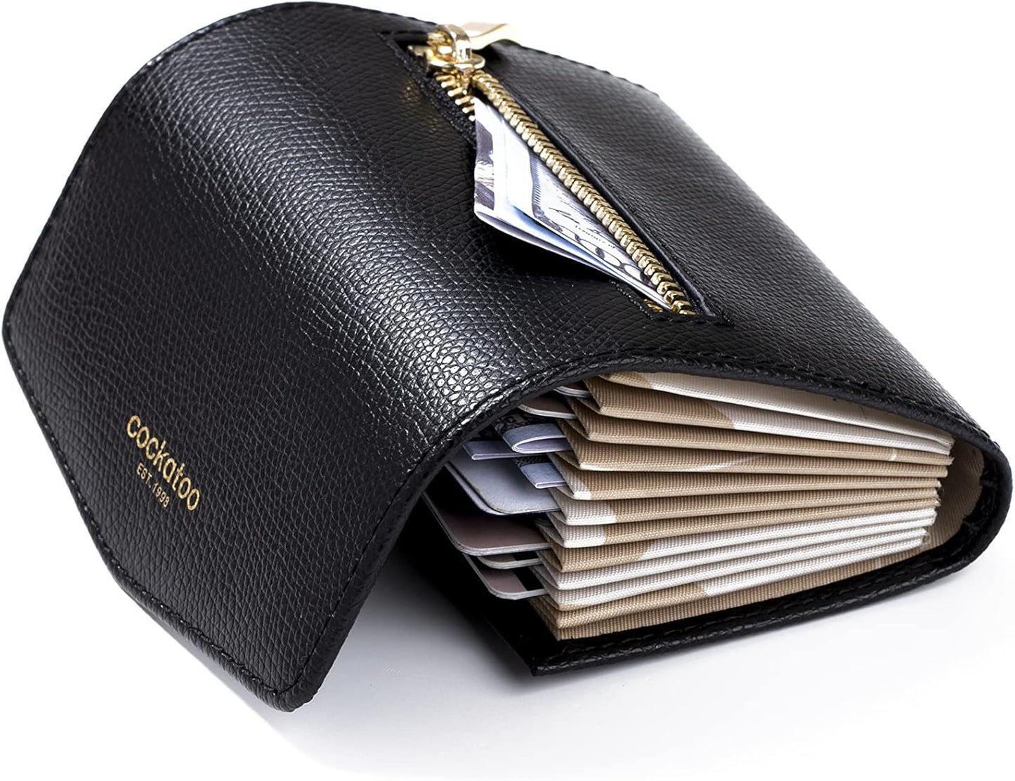 Cockatoo RFID Credit Card Holder, Genuine Leather Snap Card Case Accordion Small Wallets for Women