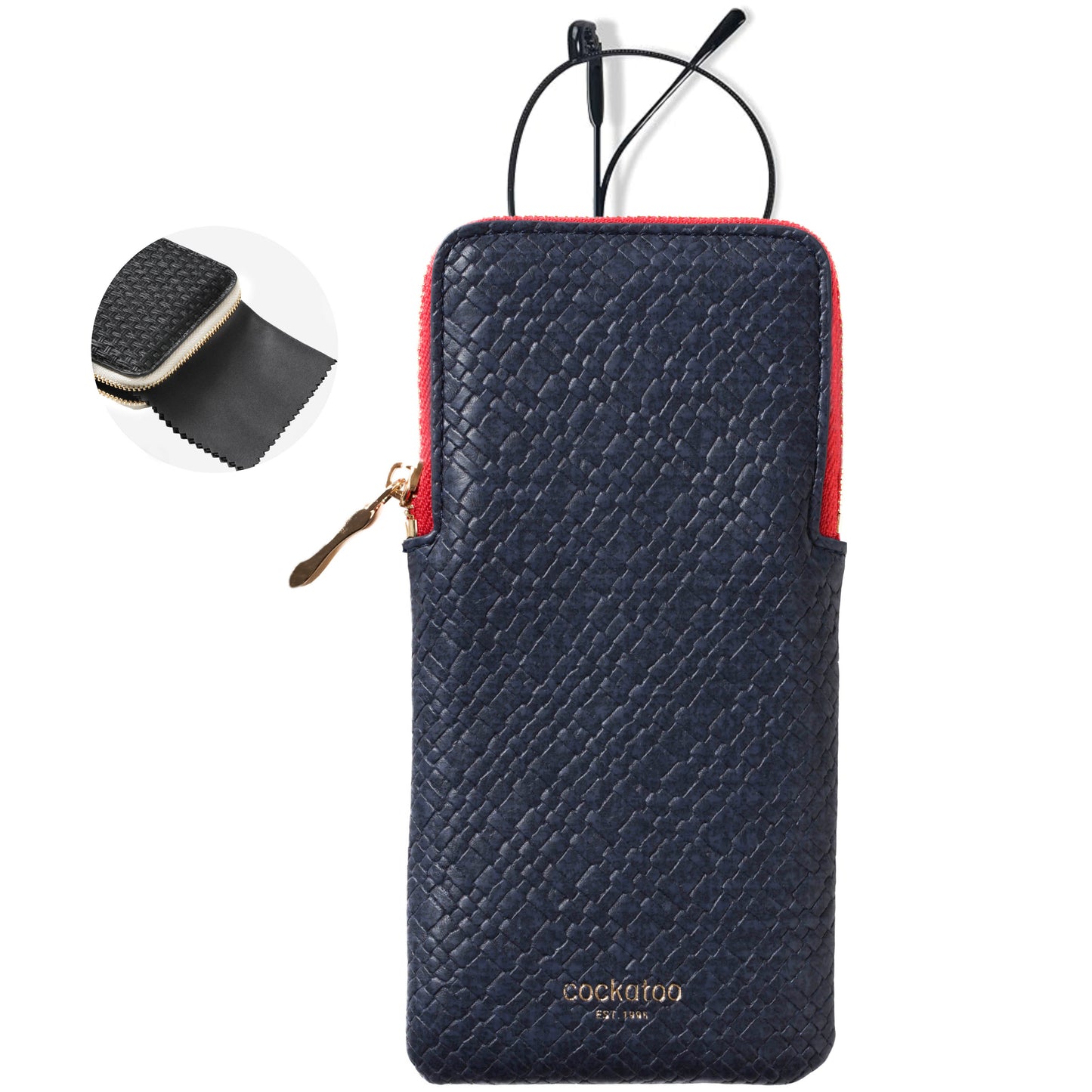 Cockatoo Portable Glasses Case, Drop-Resistant Eyewear Storage Pouch, Slim Soft Case for Sunglasses with Cleaning Cloth