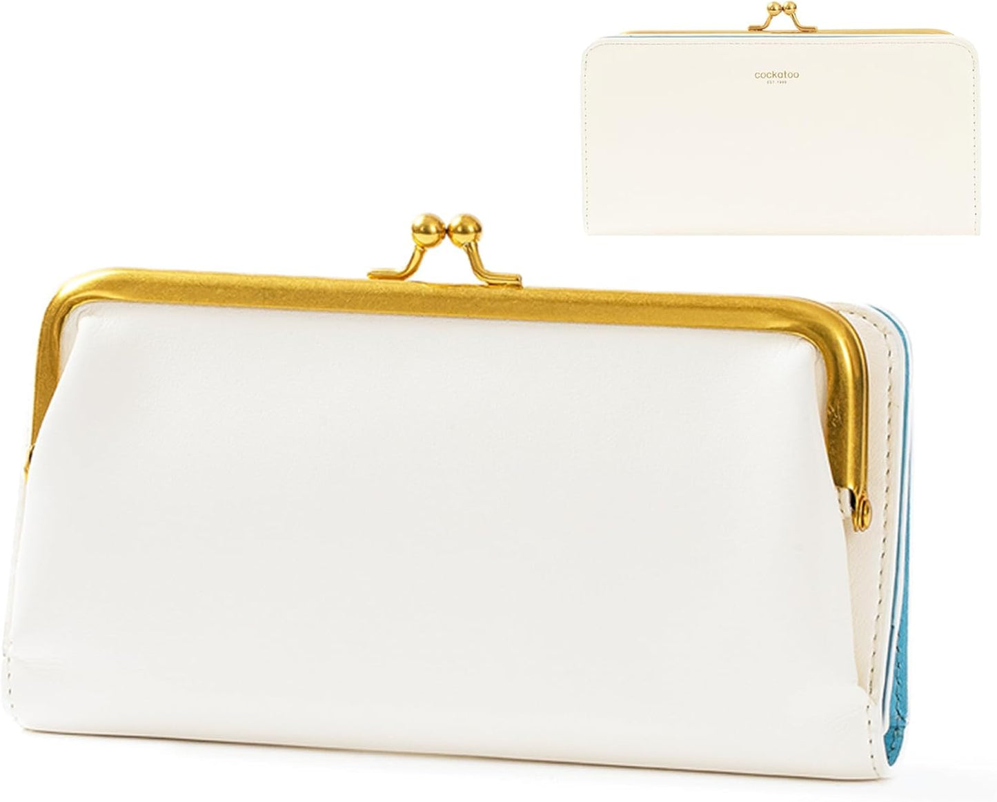 Cockatoo Women's Large Wallet, Soft Sheep Leather Bifold Ladies Wallet with Kiss Lock Coin Pocket and ID Window, Fashionable and Multifunctional