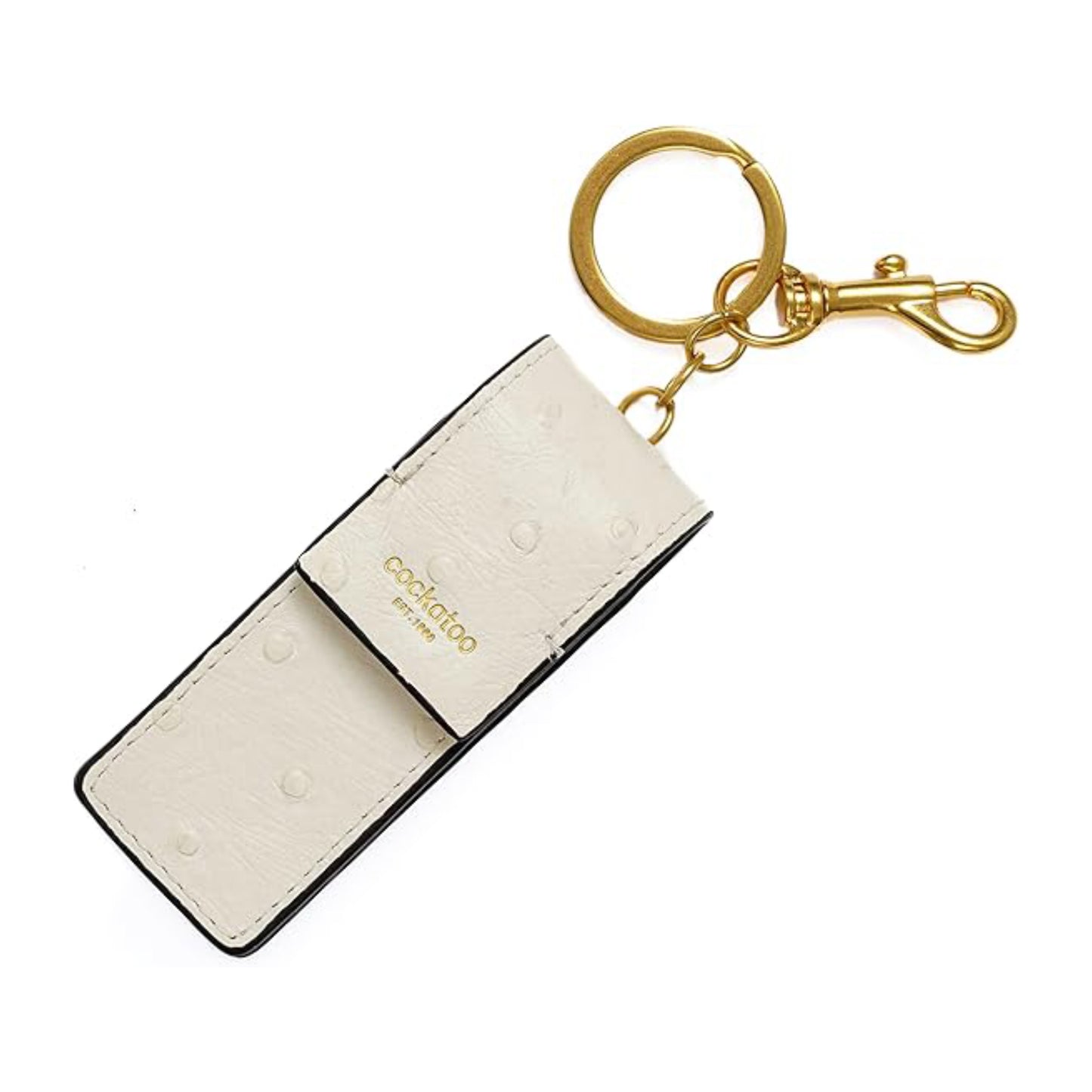Cockatoo Snap-On Lipstick Holder Keychain, Genuine Leather Lipstick Case with Keychain, Chapstick Holder Keyring