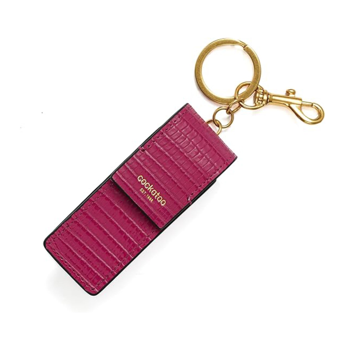 Cockatoo Snap-On Lipstick Holder Keychain, Genuine Leather Lipstick Case with Keychain, Chapstick Holder Keyring