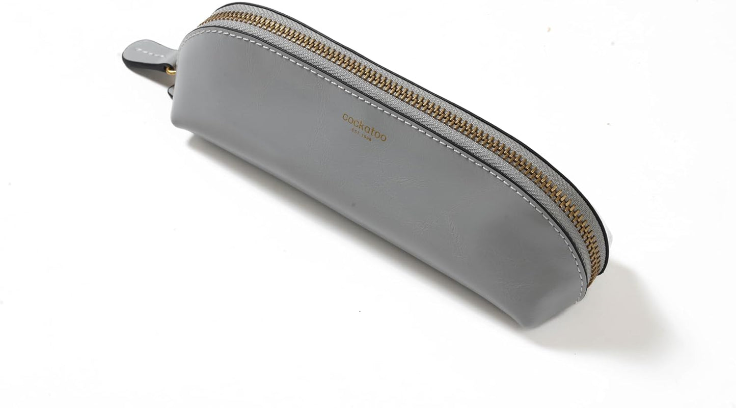 Cockatoo Genuine Leather Pencil Pouch, Accessories holder, Stationery Bag, Zippered Pen Case for Work & Office