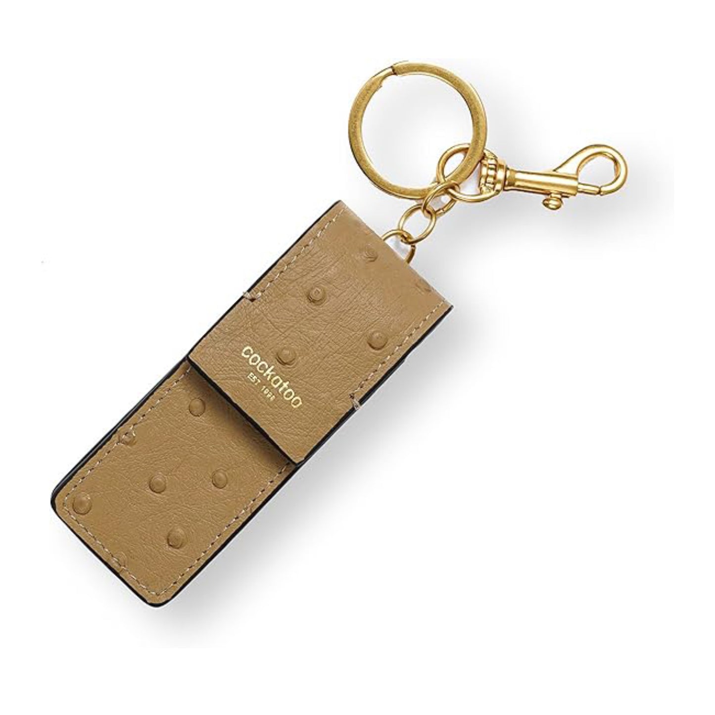 Cockatoo Snap-On Lipstick Holder Keychain, Genuine Leather Lipstick Case with Keychain, Chapstick Holder Keyring
