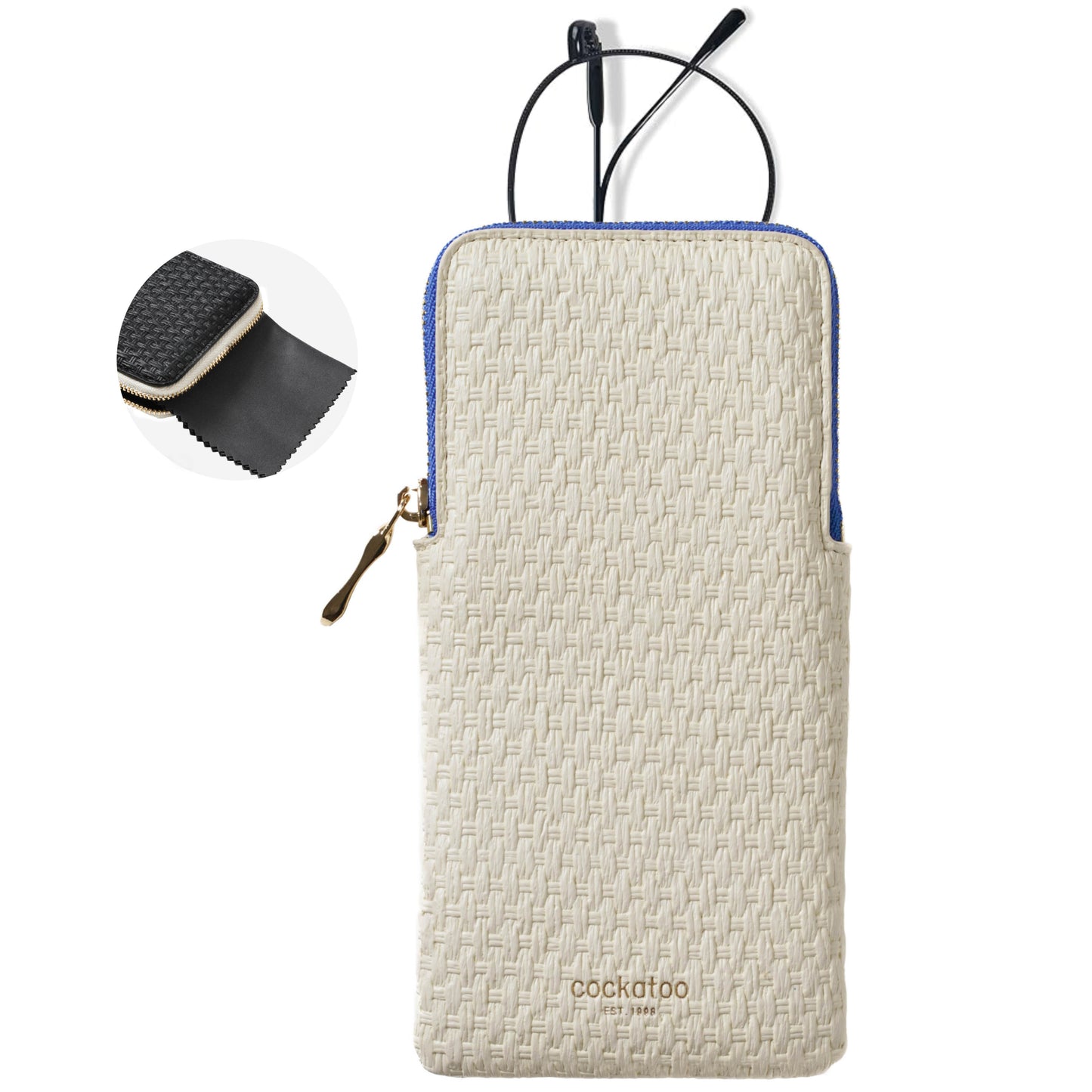 Cockatoo Portable Glasses Case, Drop-Resistant Eyewear Storage Pouch, Slim Soft Case for Sunglasses with Cleaning Cloth