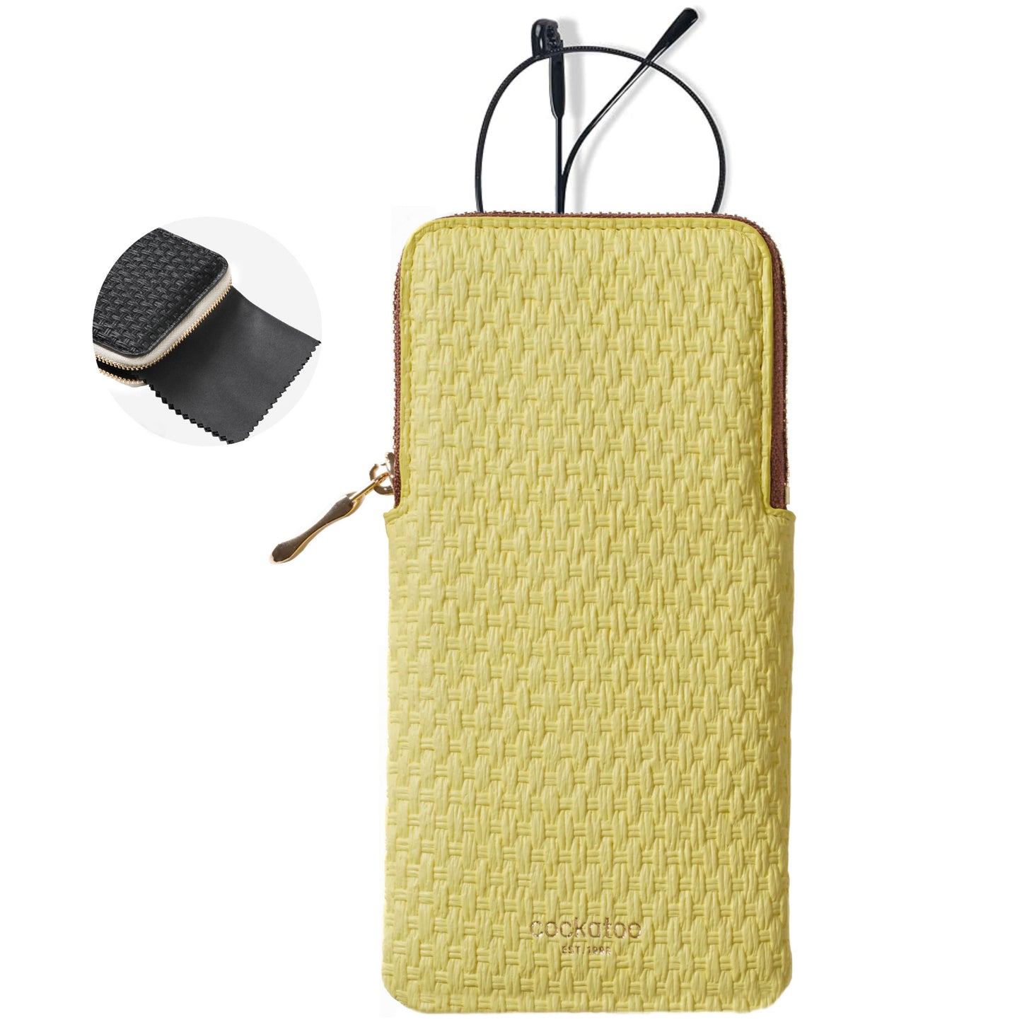 Cockatoo Portable Glasses Case, Drop-Resistant Eyewear Storage Pouch, Slim Soft Case for Sunglasses with Cleaning Cloth