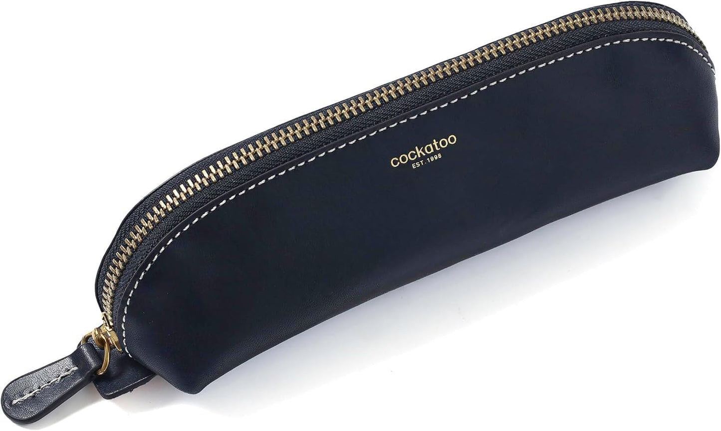 Cockatoo Genuine Leather Pencil Pouch, Accessories holder, Stationery Bag, Zippered Pen Case for Work & Office