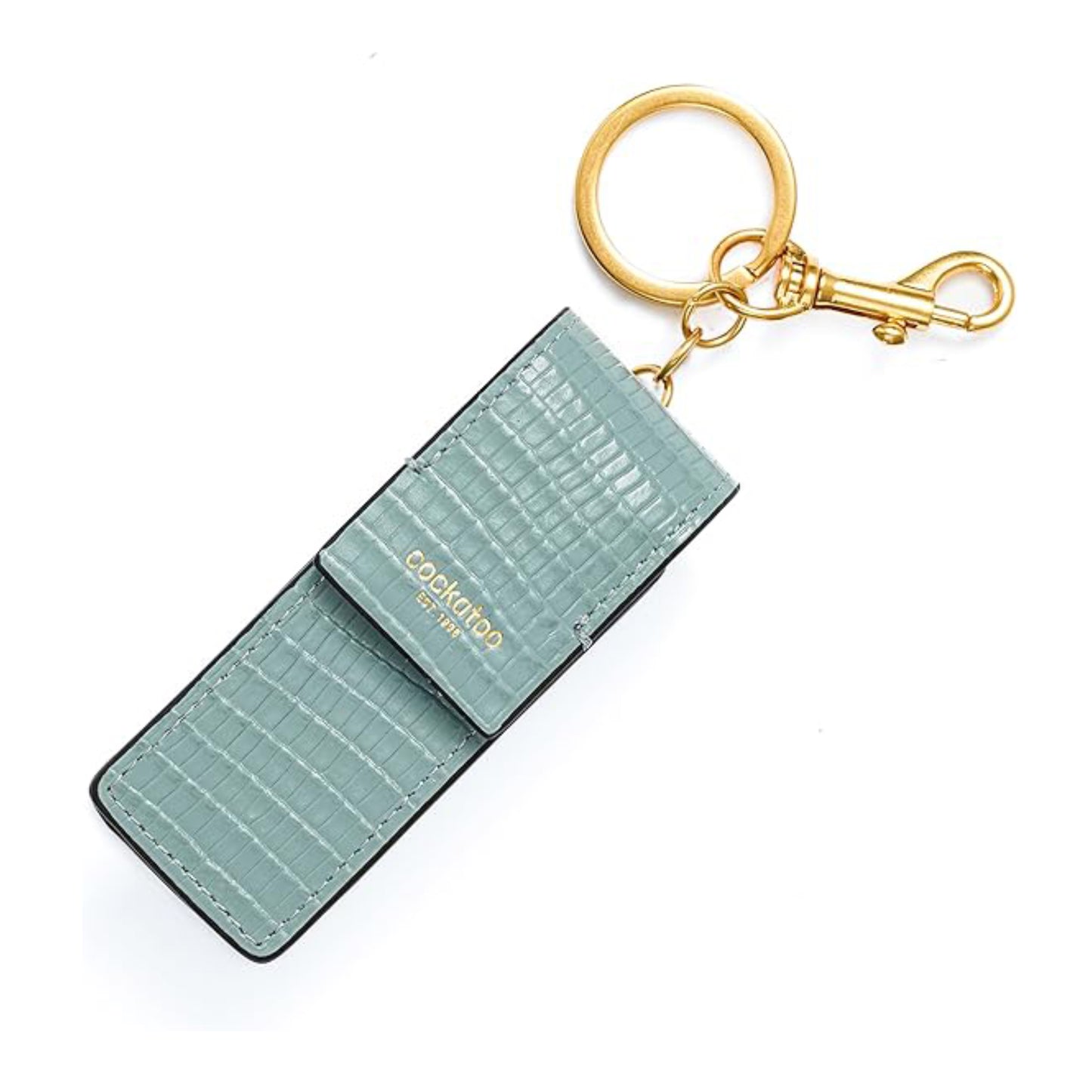Cockatoo Snap-On Lipstick Holder Keychain, Genuine Leather Lipstick Case with Keychain, Chapstick Holder Keyring