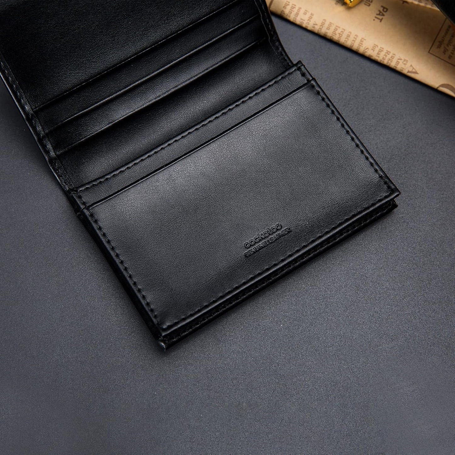 Cockatoo Business Card Case Holder for Men & Women, Genuine Leather Vertical Bifold RFID Front Pocket Wallets