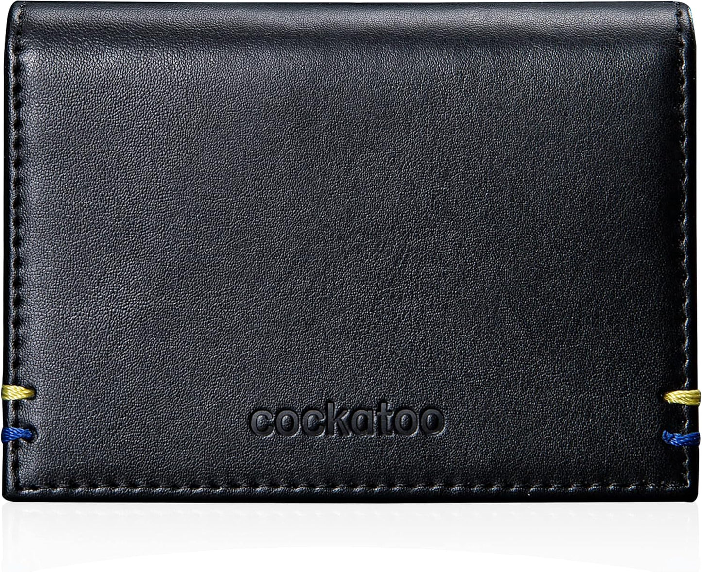 Cockatoo Business Card Case Holder for Men & Women, Genuine Leather Vertical Bifold RFID Front Pocket Wallets