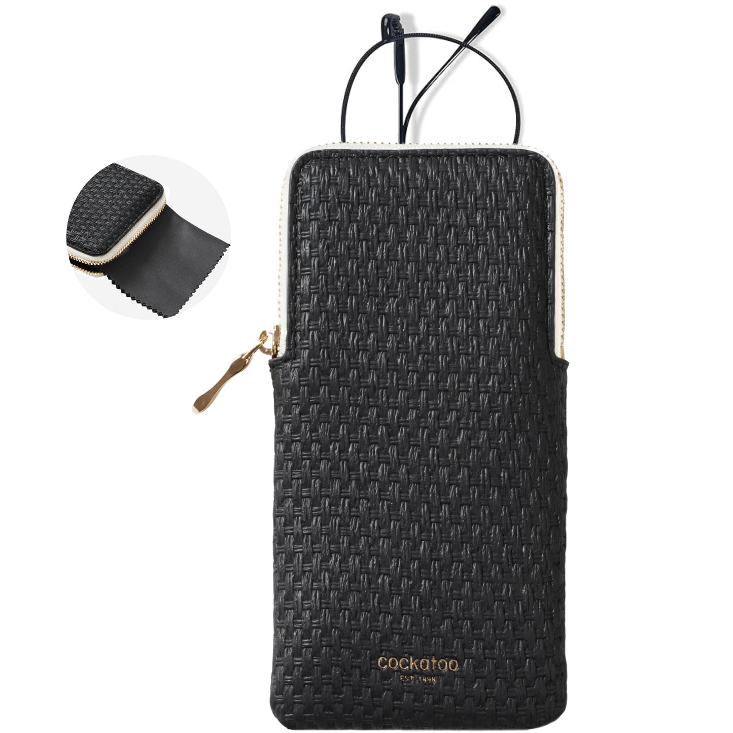 Cockatoo Portable Glasses Case, Drop-Resistant Eyewear Storage Pouch, Slim Soft Case for Sunglasses with Cleaning Cloth