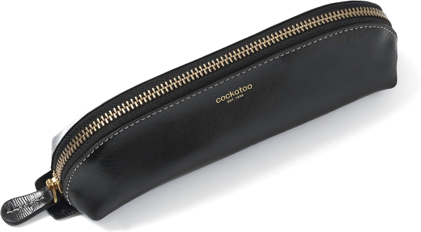 Cockatoo Genuine Leather Pencil Pouch, Accessories holder, Stationery Bag, Zippered Pen Case for Work & Office